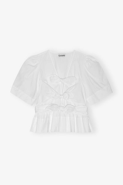 White Washed Stretch Cotton Tie Strap Blouse