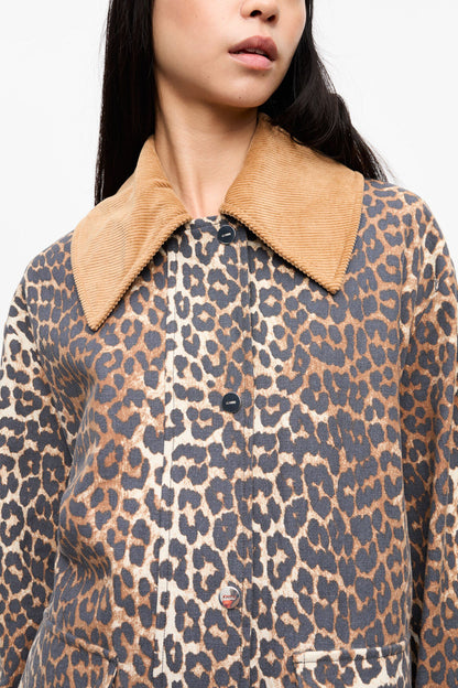 Leopard Printed Canvas Midi Jacket