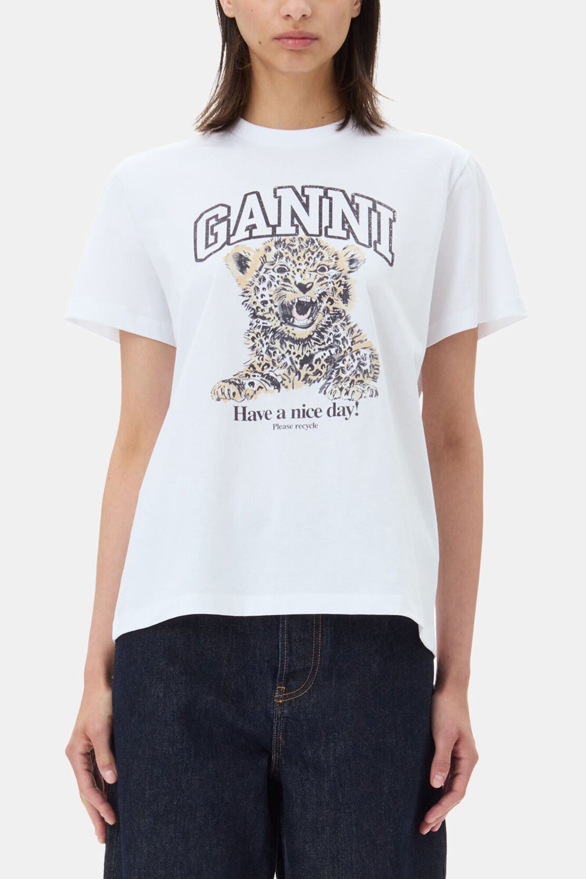 White Basic Jersey Leopard Relaxed T-shirt