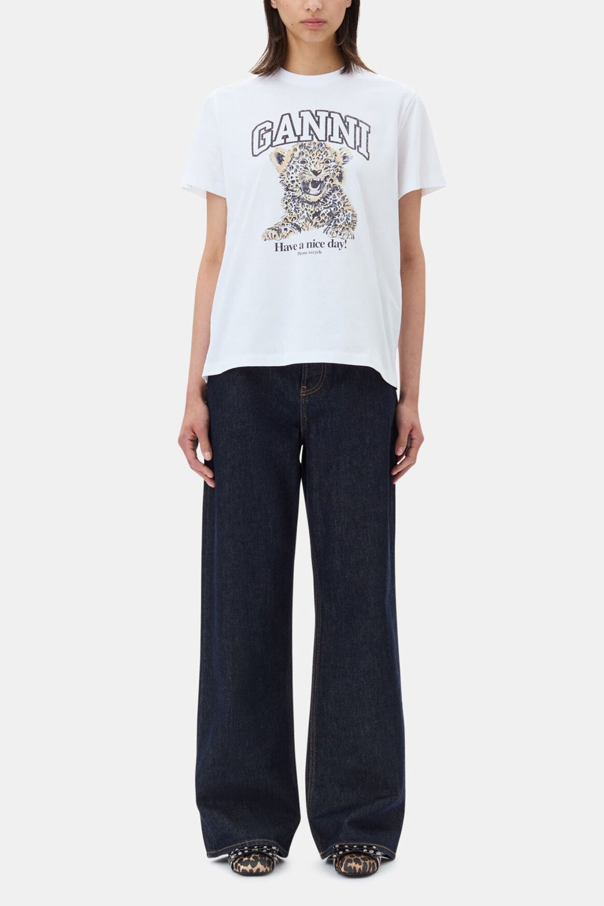 White Basic Jersey Leopard Relaxed T-shirt