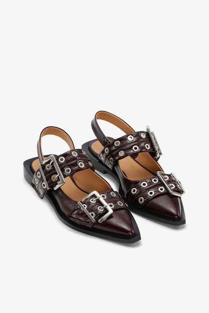 Feminine Buckle Ballerinas in Burgundy