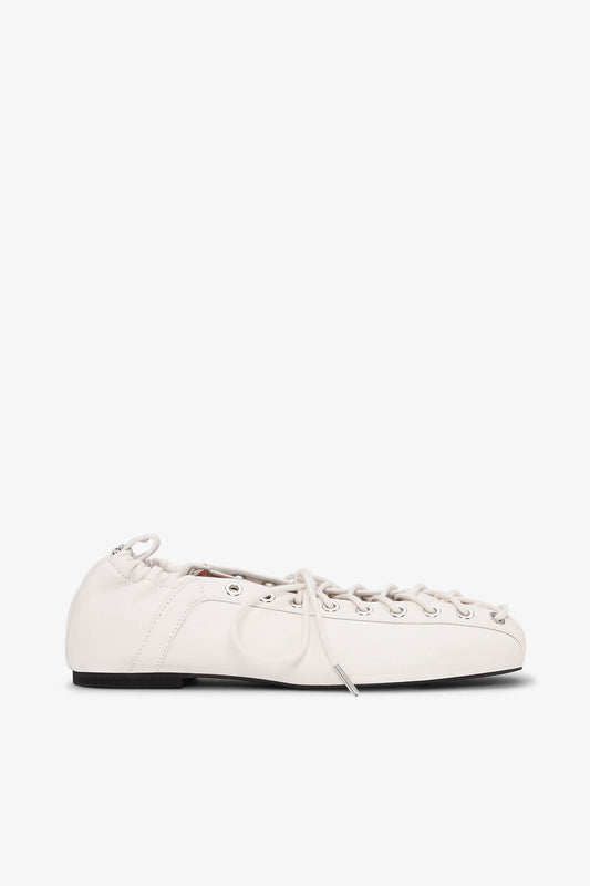Lace-Up Ballerinas in Ivory