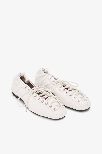 Lace-Up Ballerinas in Ivory