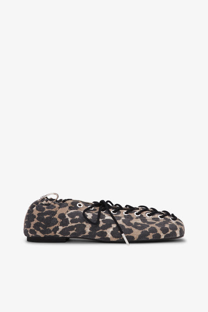 Lace-Up Ballerinas in Leopard Printed Denim