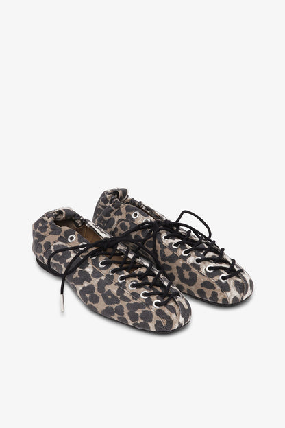 Lace-Up Ballerinas in Leopard Printed Denim