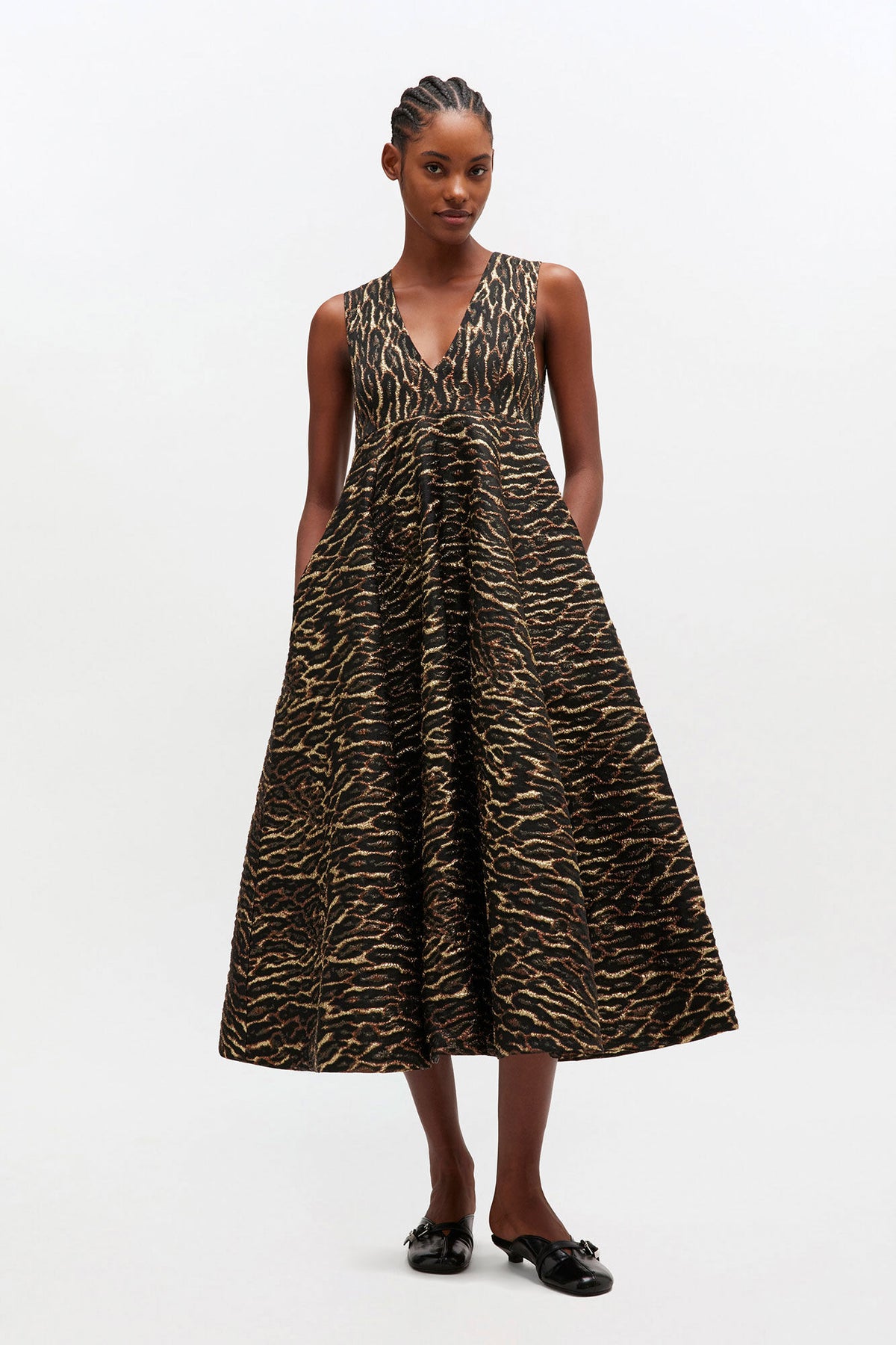 Metallic Cloque Long Dress