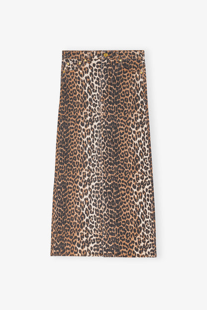 Leopard Denim Maxi Slit Skirt