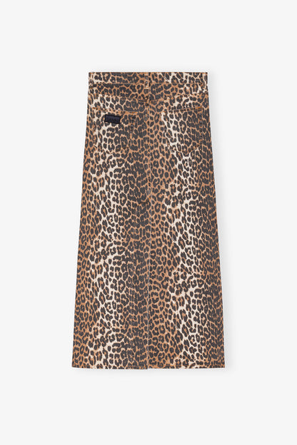 Leopard Denim Maxi Slit Skirt