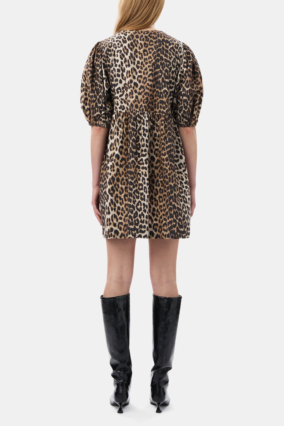 Leopard Printed Cotton Tie String Mini Dress