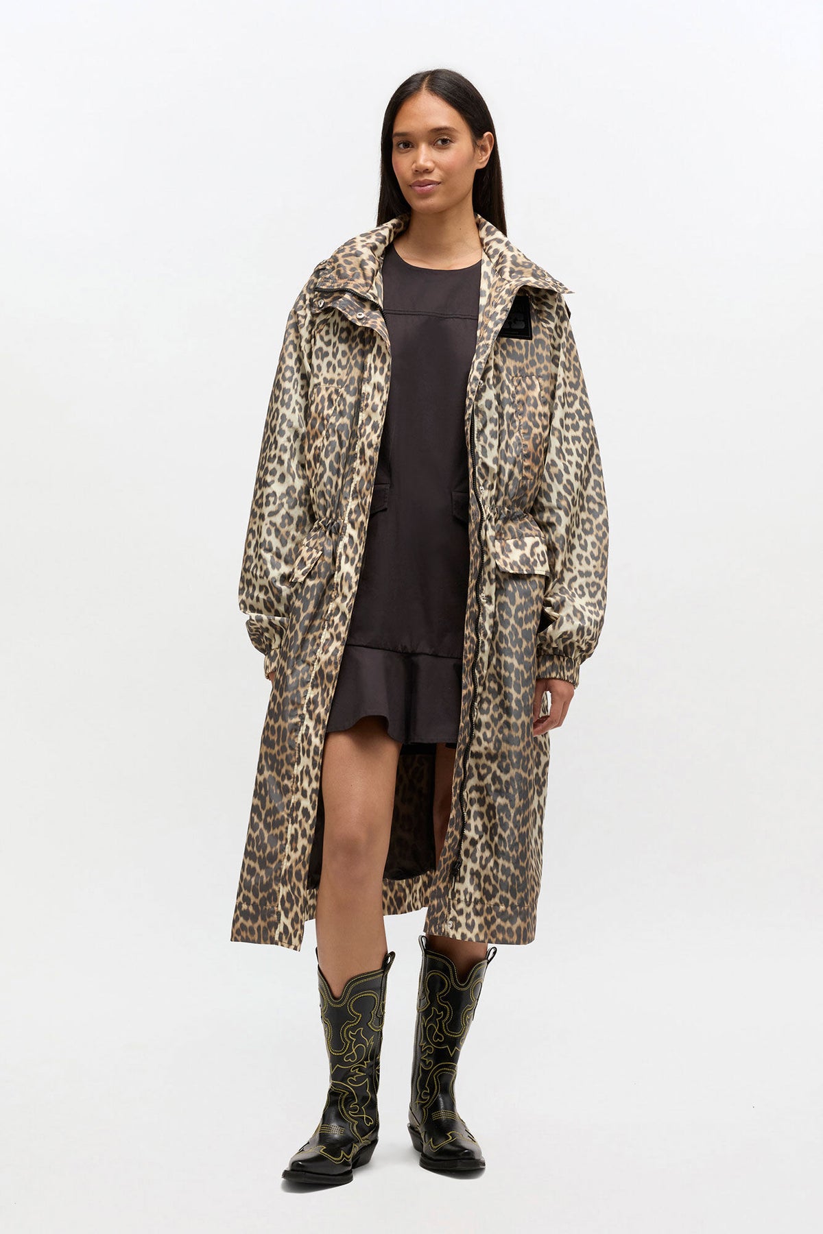 Leopard Nylon Parka Coat