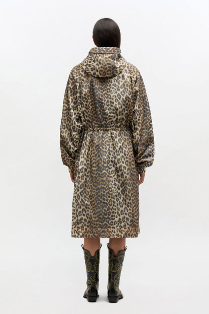 Leopard Nylon Parka Coat