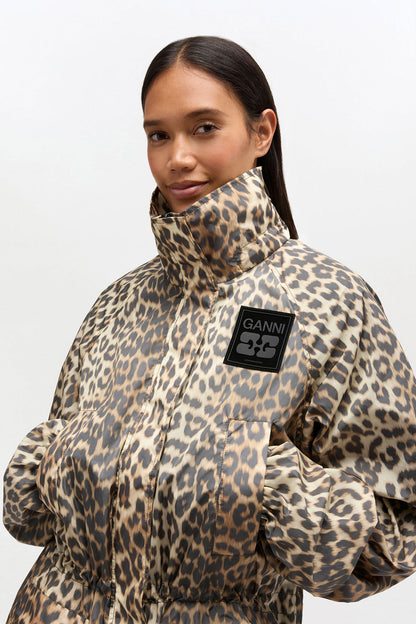 Leopard Nylon Parka Coat