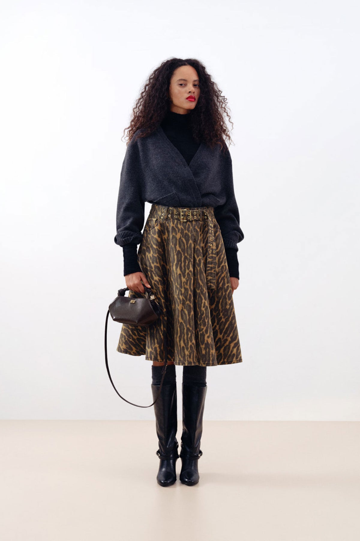 Leopard Denim Wrap Skirt