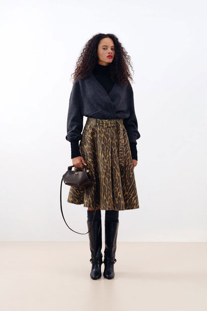 Leopard Denim Wrap Skirt