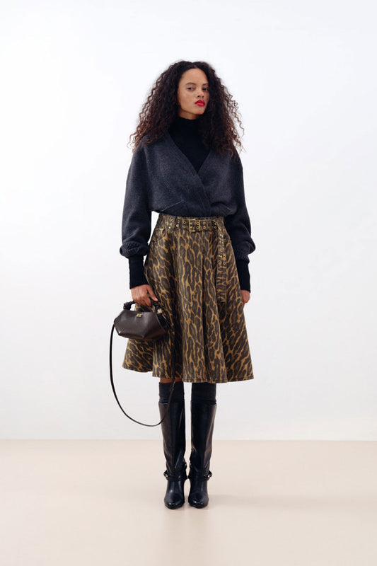Leopard Denim Wrap Skirt