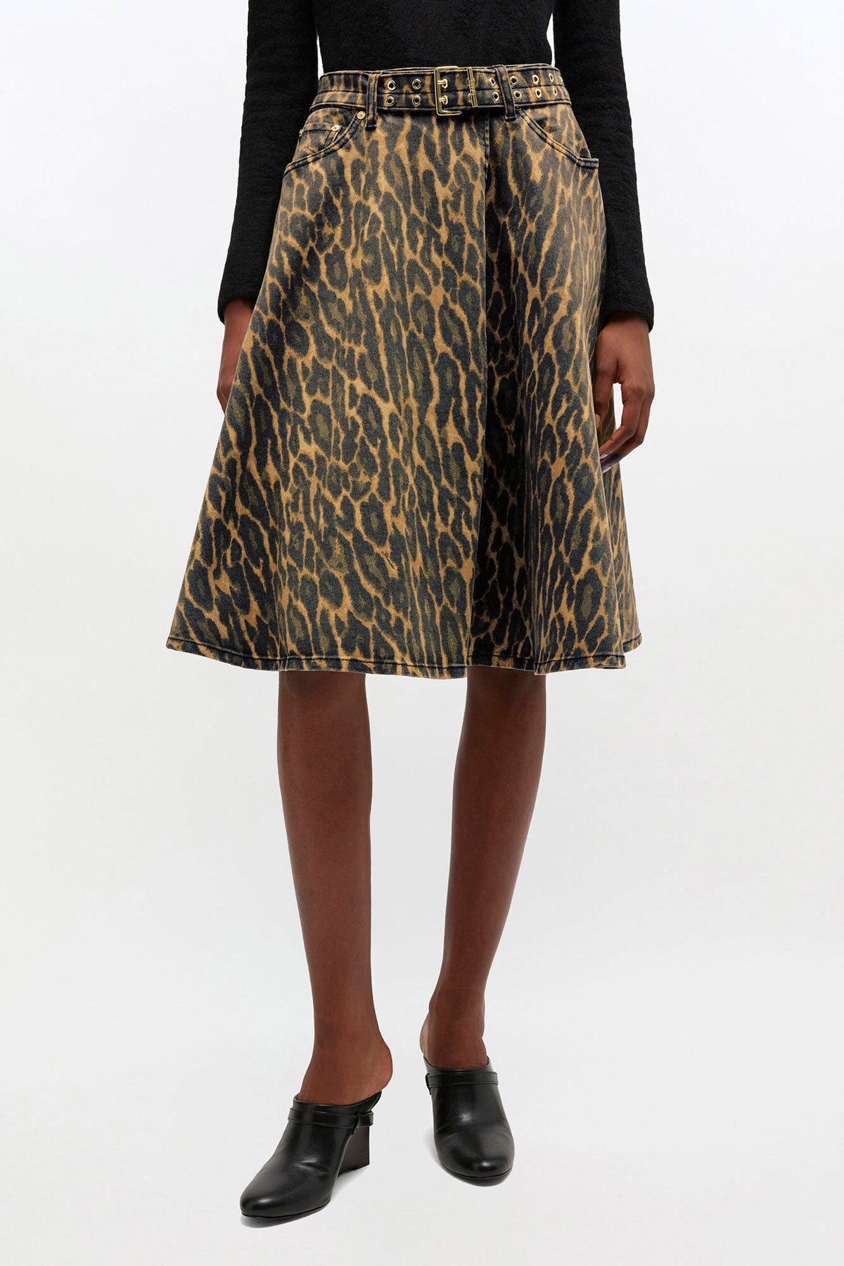 Leopard Denim Wrap Skirt