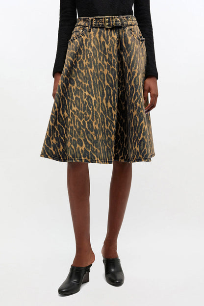 Leopard Denim Wrap Skirt