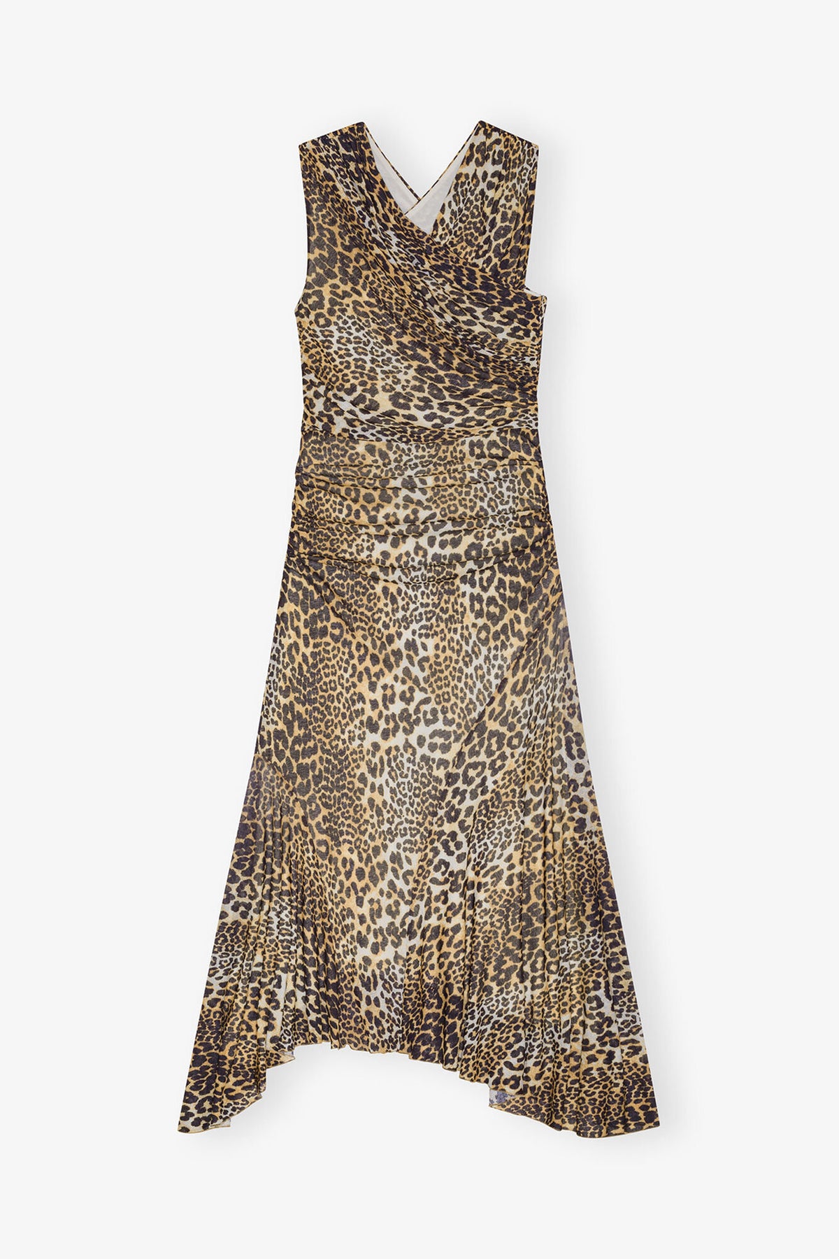 Leopard Marl Mesh Long Ruched Crossover Dress