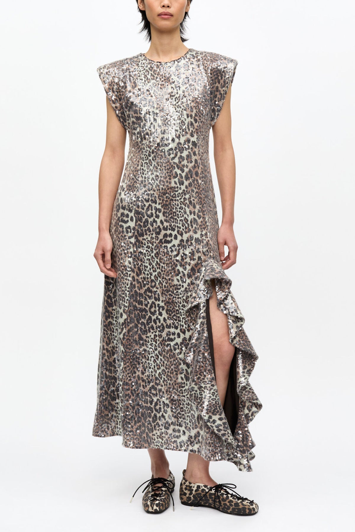 Leopard Stretch Sequins Long Dress