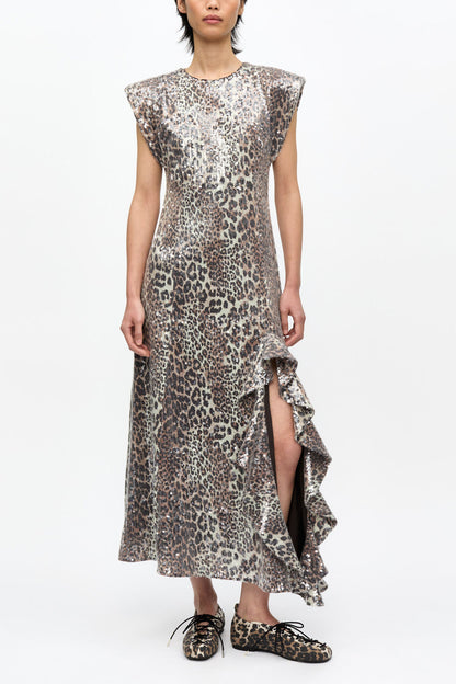 Leopard Stretch Sequins Long Dress