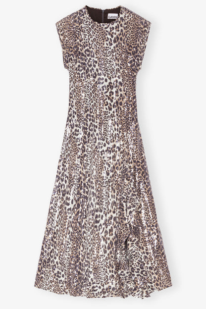 Leopard Stretch Sequins Long Dress