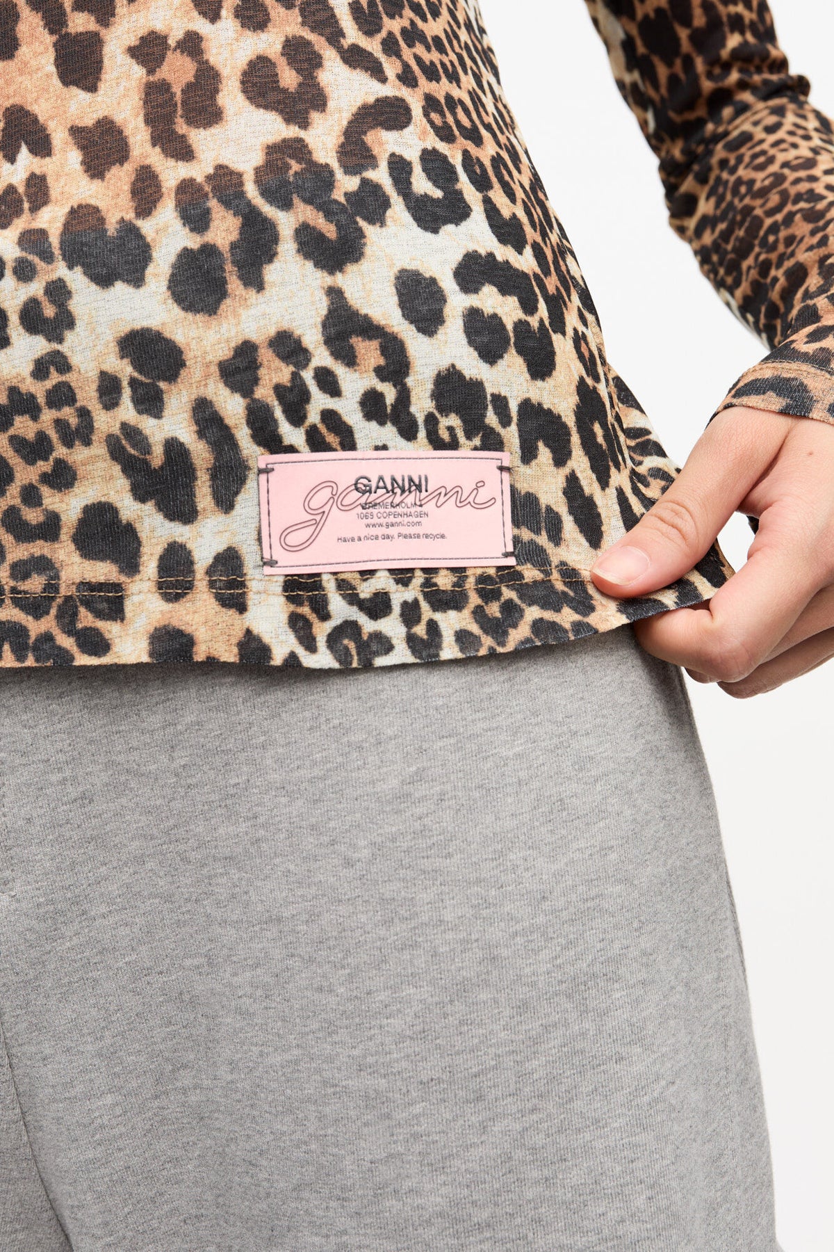 Leopard Printed Mesh Long-sleeve Blouse