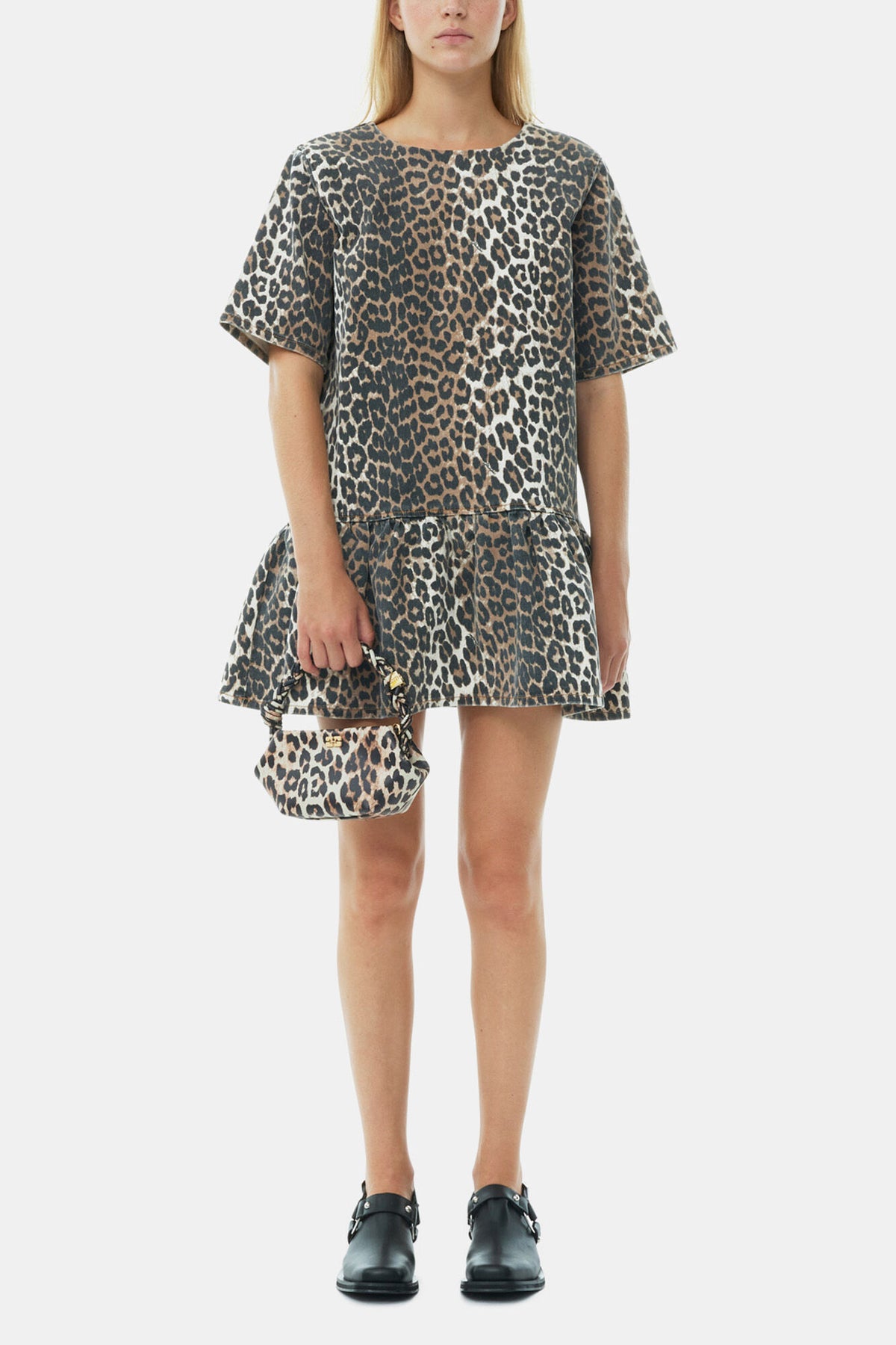 Leopard Open-back Mini Denim Dress