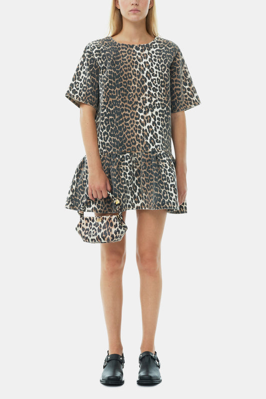 Leopard Open-back Mini Denim Dress