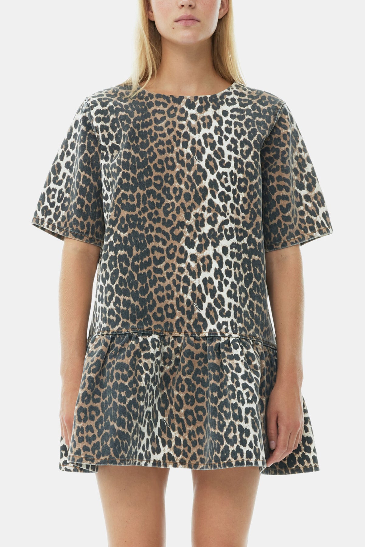 Leopard Open-back Mini Denim Dress