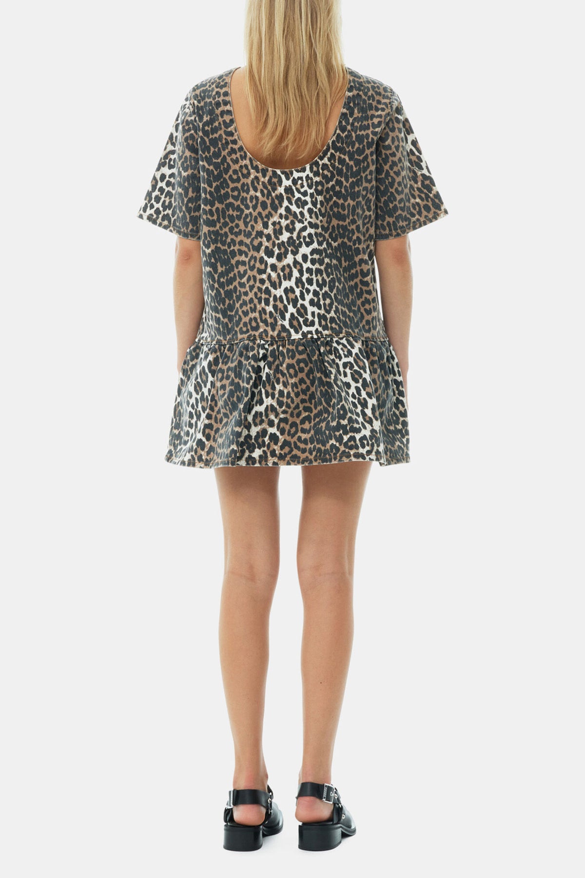 Leopard Open-back Mini Denim Dress