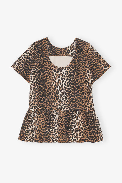 Leopard Open-back Mini Denim Dress