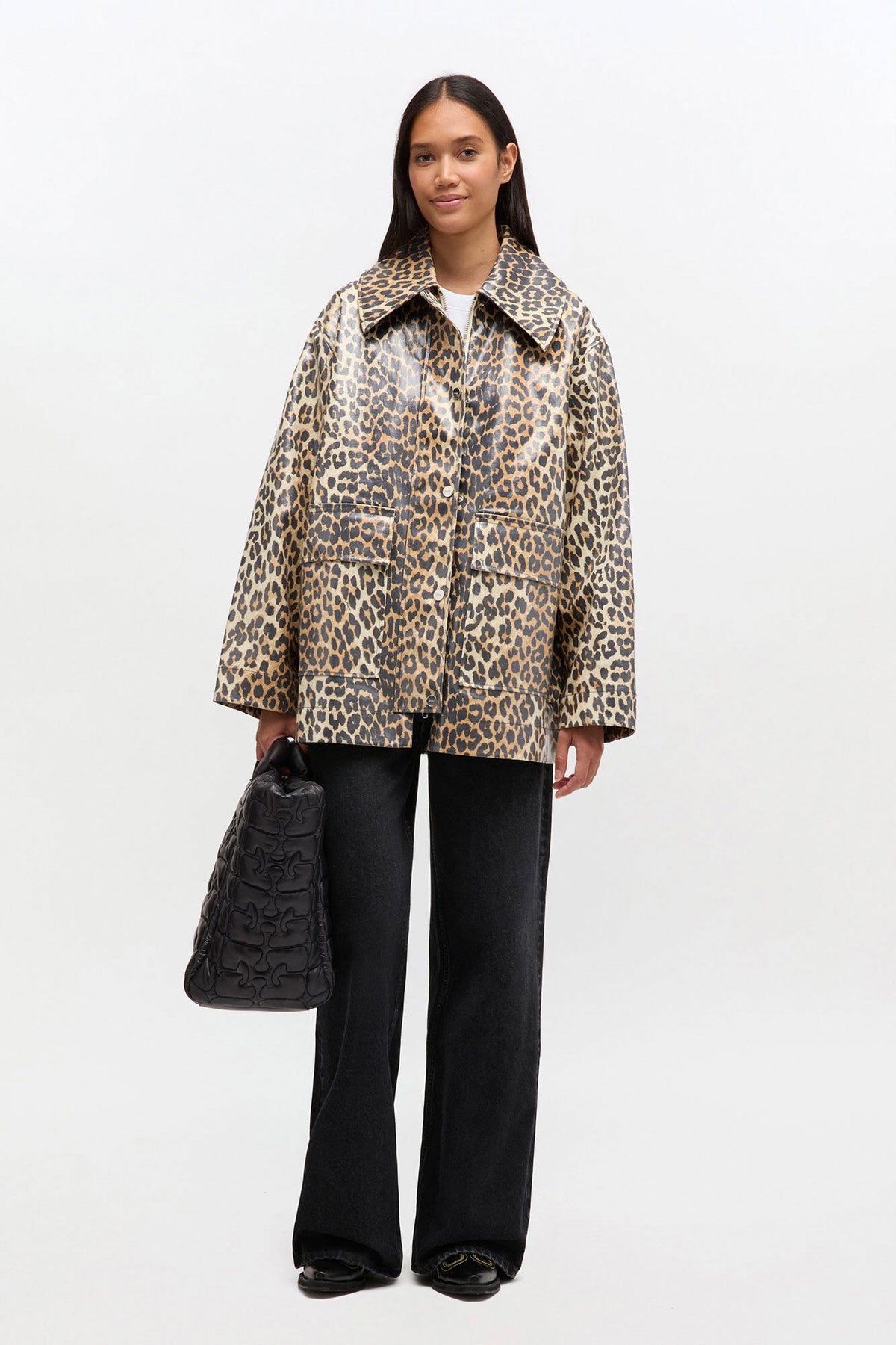 Leopard Laminated Cotton Jacket