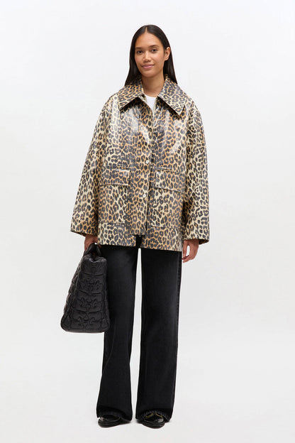 Leopard Laminated Cotton Jacket