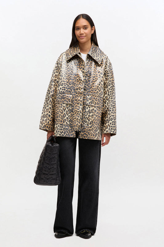 Leopard Laminated Cotton Jacket