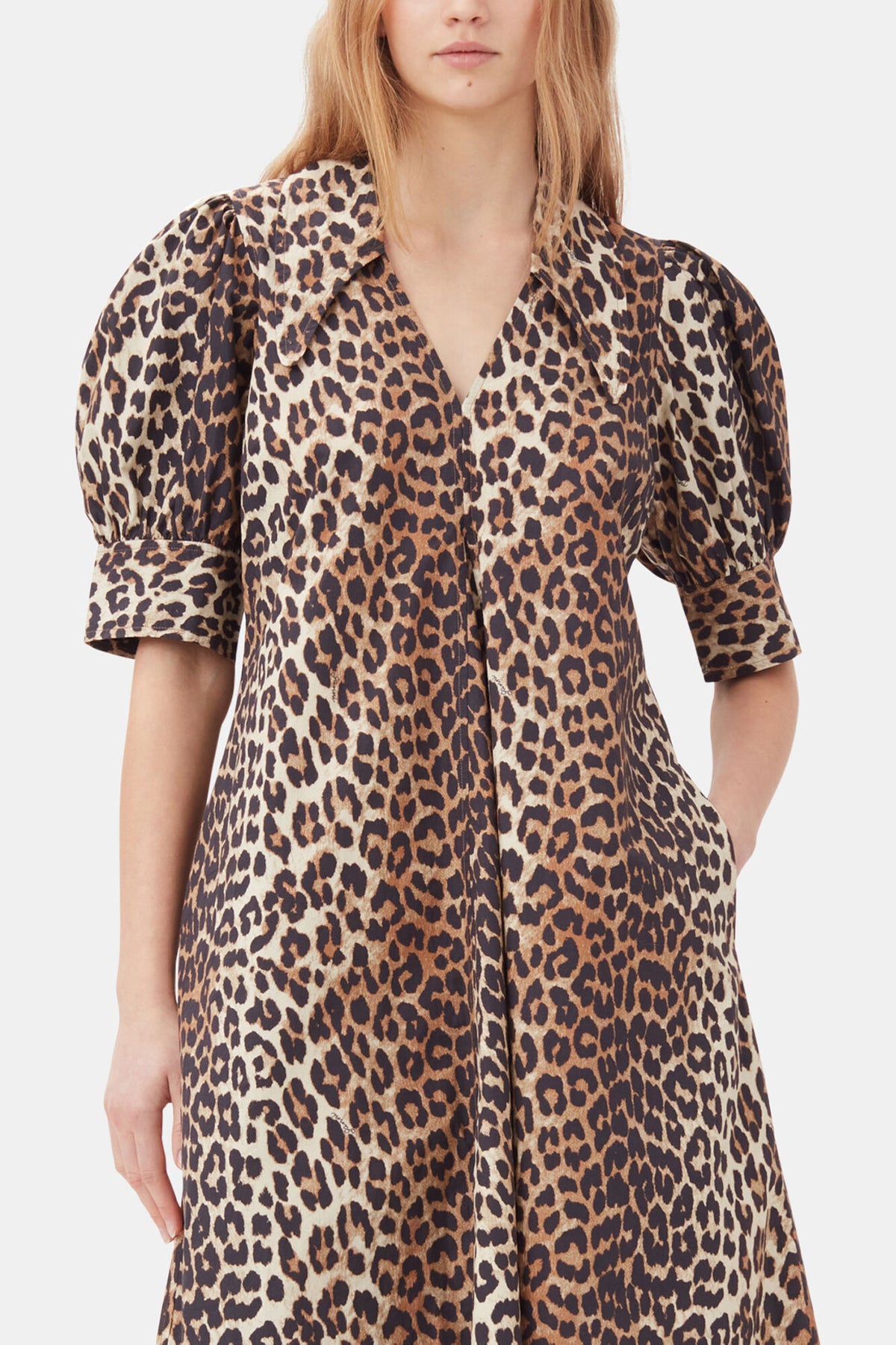 Leopard Cotton Poplin V-neck Maxi Dress