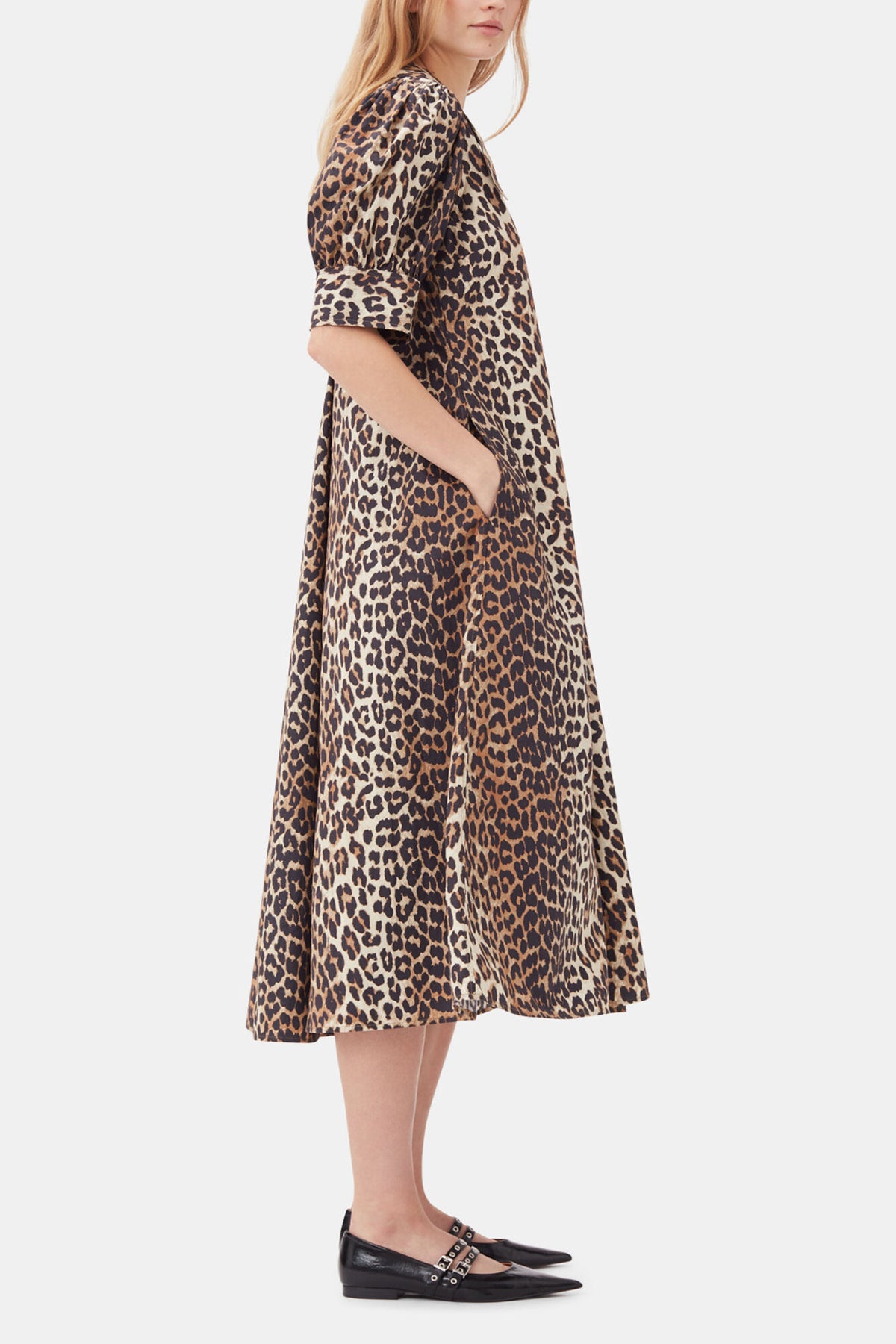 Leopard Cotton Poplin V-neck Maxi Dress