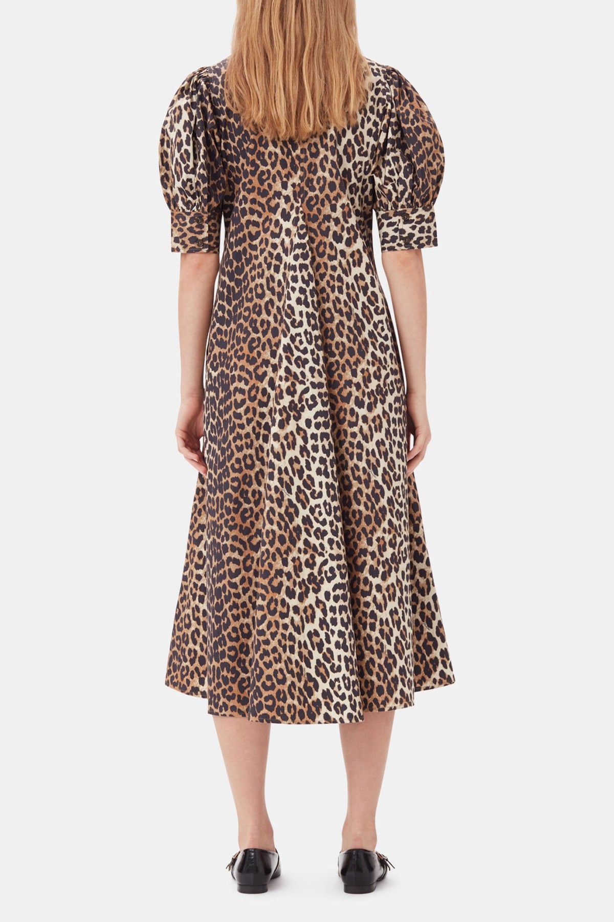 Leopard Cotton Poplin V-neck Maxi Dress