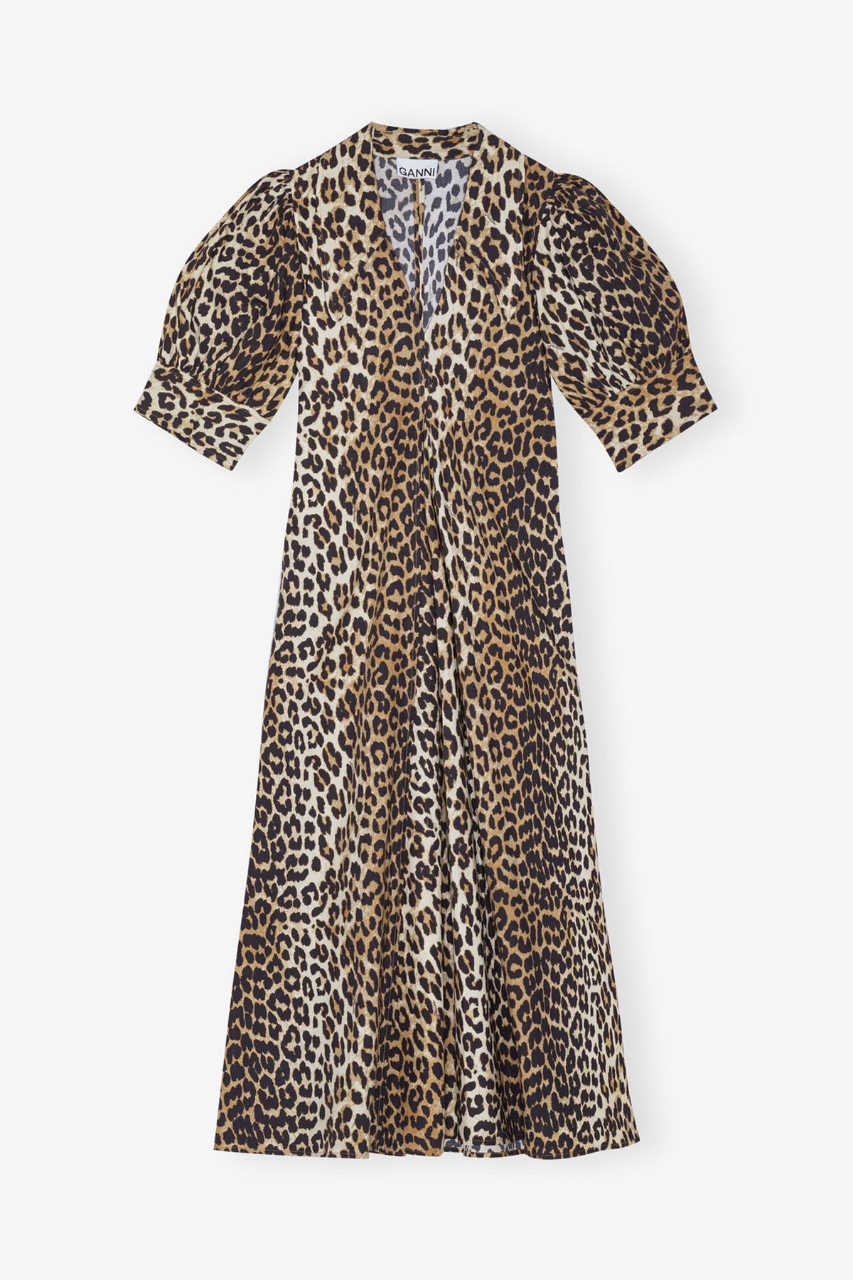 Leopard Cotton Poplin V-neck Maxi Dress