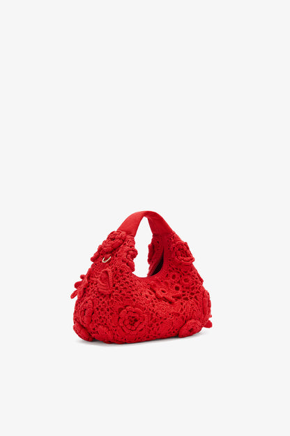 Goji Berry Mini Hobo Bag in Red Crochet