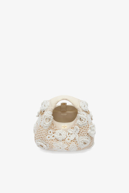 Egret Mini Hobo Bag in White Crochet