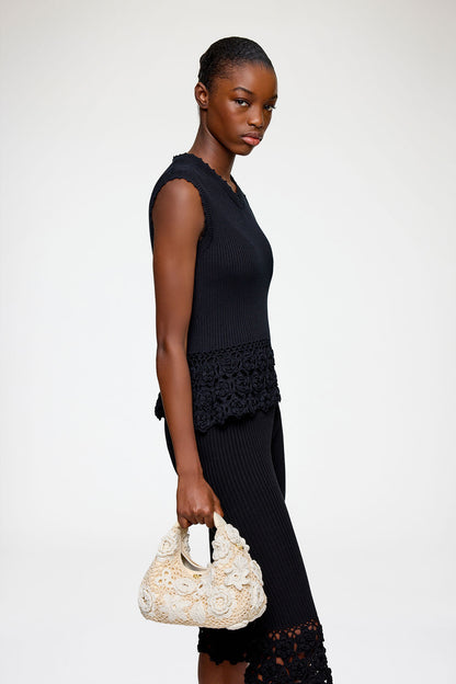 Egret Mini Hobo Bag in White Crochet