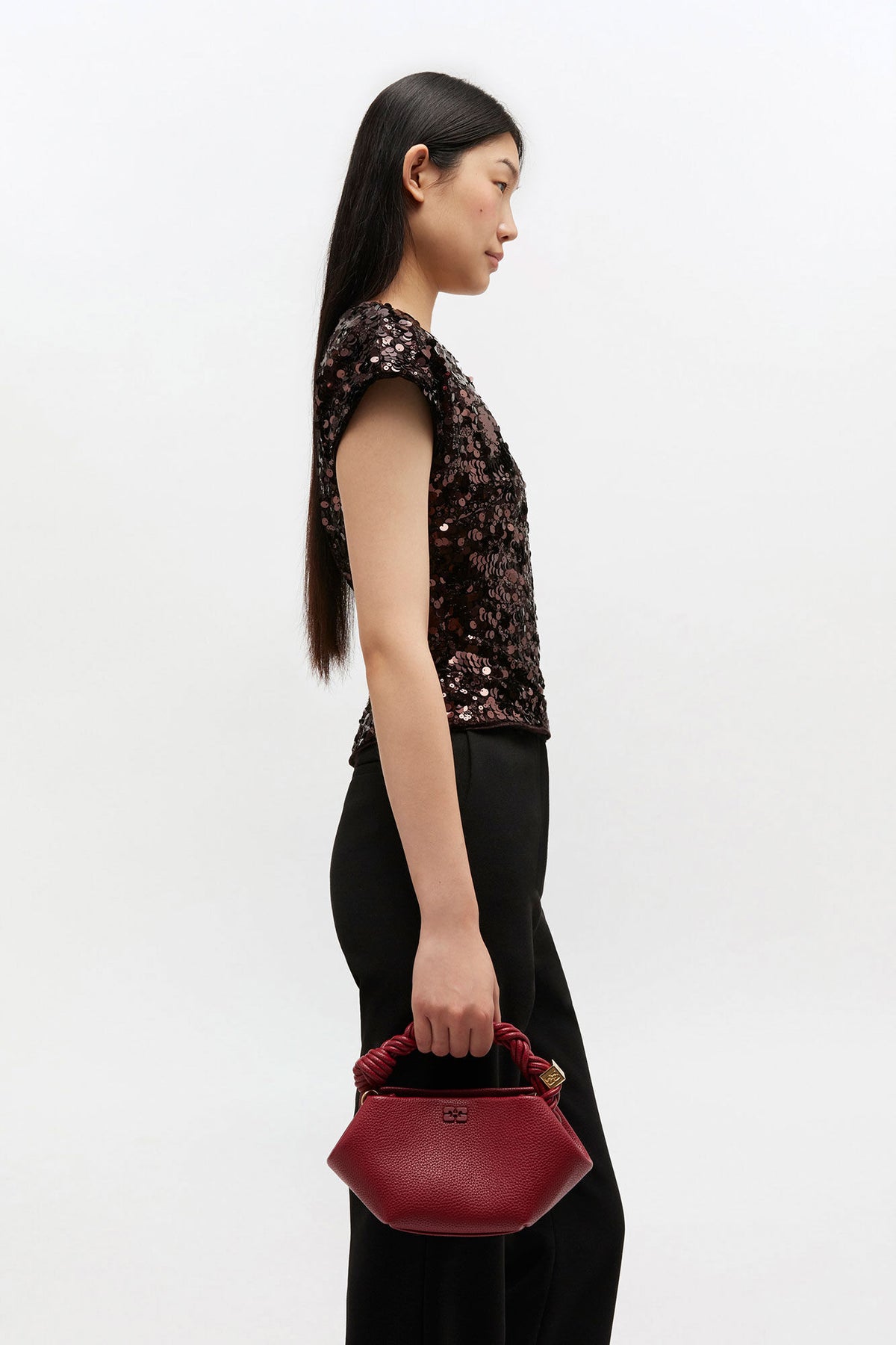 Red Dahlia Burgundy Grained Mini Bou Bag