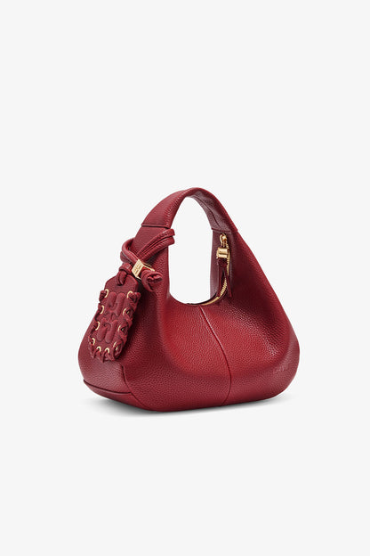 Red Dahlia Grained Mini Hobo Bag