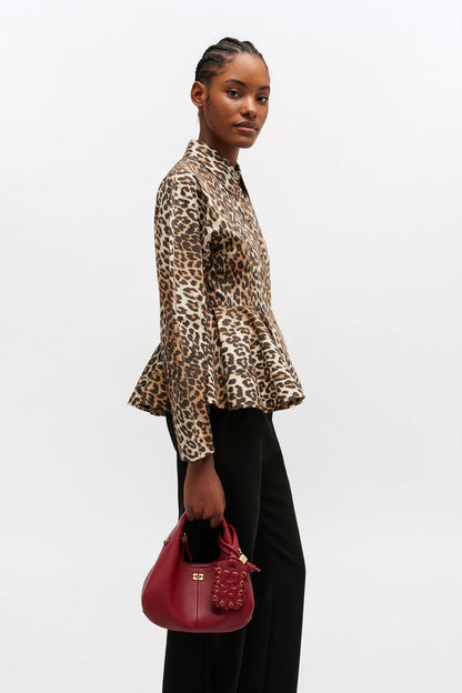 Red Dahlia Grained Mini Hobo Bag