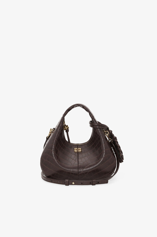 Chocolate Fondant Brown Croco Mini Hobo Bag