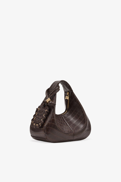 Chocolate Fondant Brown Croco Mini Hobo Bag