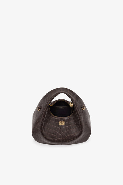 Chocolate Fondant Brown Croco Mini Hobo Bag