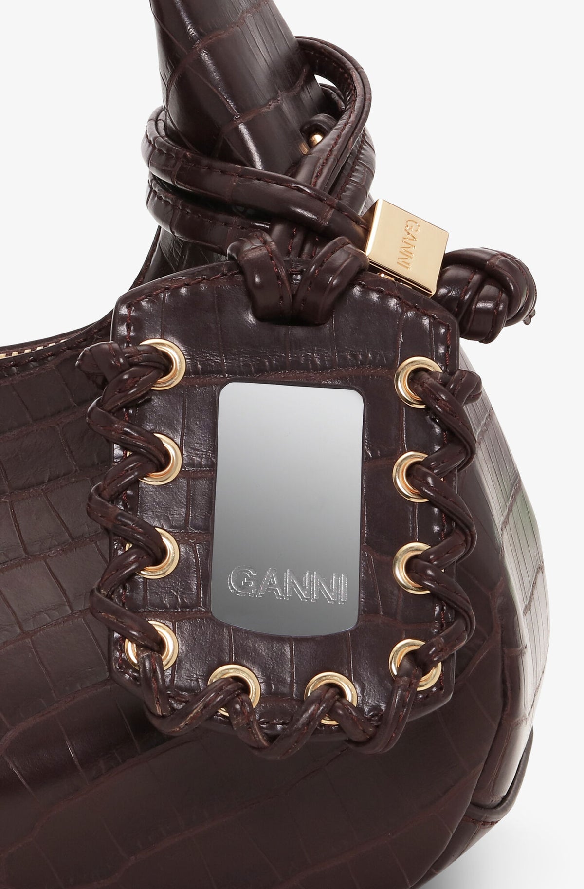 Chocolate Fondant Brown Croco Mini Hobo Bag