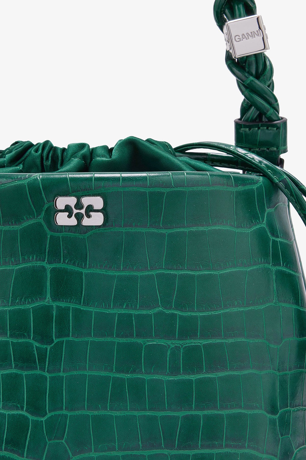Pineneedle Green Patent Croco Bou Bucket Bag