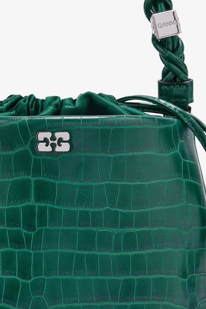 Pineneedle Green Patent Croco Bou Bucket Bag